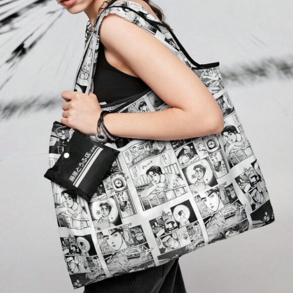 Initial D Manga Reusable Tote Shopping Bag Black and White NWT - Picture 1 of 4